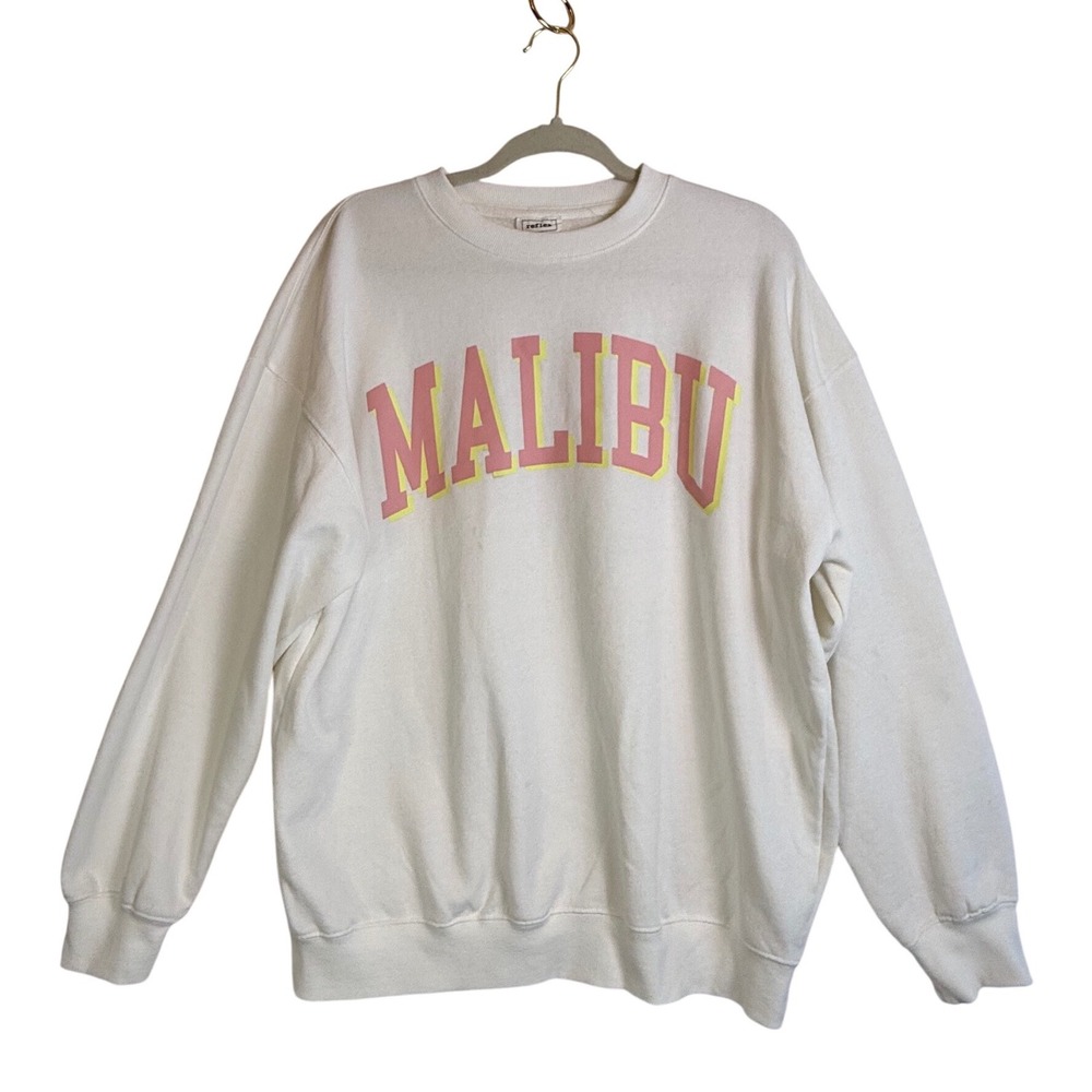 Reflex Malibu Crew Neck Mens Sweatshirt Size Large White Pink‎ Yellow T127